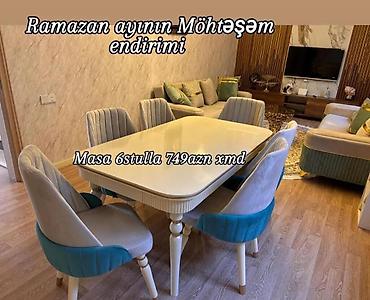 metbex kunc divani: Qonaq otağı üçün, Yeni, Açılmayan, Dördbucaq masa, 6 stul — 1