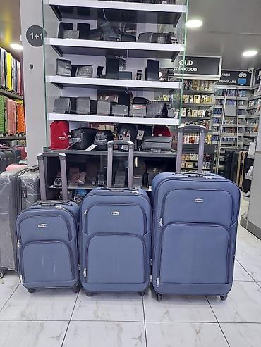 Çamadanlar: Mavi rəngli 3-lü tekstil çamadan dəsti - Ölçülər: kiçik, orta və — 1