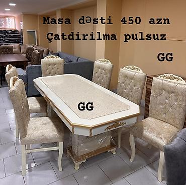Mebel dəsti – masa və 6 ədəd stul - Klassik dizaynlı, krem-ağ rəngli
