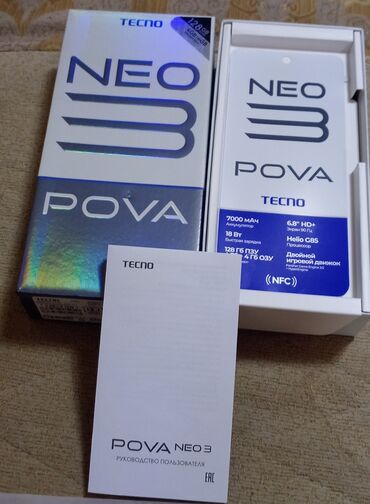 мобильные телефоны балыкчы: Tecno Pova Neo 3, Колдонулган, 128 ГБ, түсү - Көк, 2 SIM, eSIM