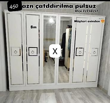 Ağ rəngli, 6 qapılı dolab - Ön hissədə 2 böyük güzgü paneli, dekorativ