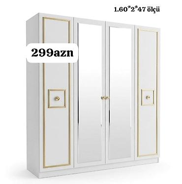 Ağ rəngdə 4 qapılı gardırob. - Ölçü: 1.60 × 2.00 × 0.47 m (eni ×