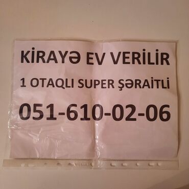 kiraye evlər: Kirayə ev təklif olunur. 1 otaqlı, “super şəraitli” mənzil