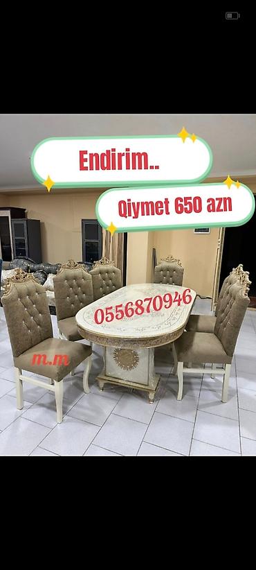 tek stolar: Qonaq otağı üçün, Yeni, Açılmayan, Dördbucaq masa, 6 stul — 3