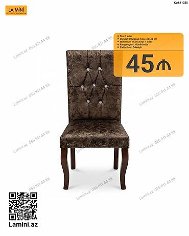 Mebel: Yumşaq nahar/otaq stulu - Modell: Kod 11335 - Miqdar: 1 ədəd -