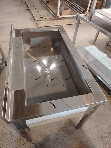 Restoran, kafe avadanlığı: Paslanmayan poladdan iri həcmli yuyucu vannalı masa - Material: qida — 3