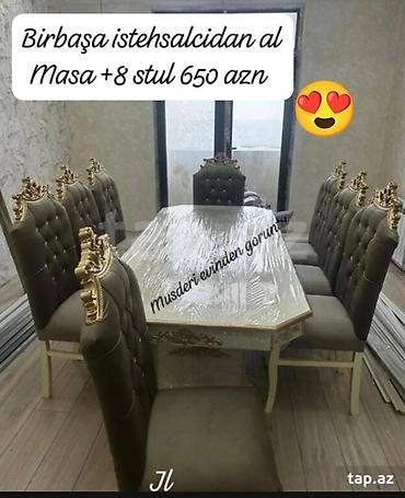 stol uzu: Qonaq otağı üçün, Yeni, Açılmayan, Dördbucaq masa, 8 stul — 1