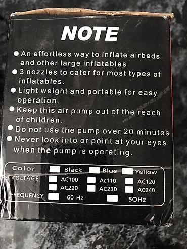 elektrik naqil: AC Electric Air Pump SH-196 – şişirdici/boşaldıcı - Gərginlik: AC — 6