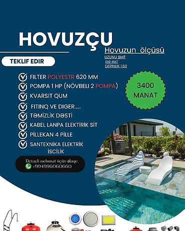 masin elektriki: Hovuzçu – Komplekt hovuz sistemi Hovuz ölçüləri: - Uzunluq: 8 m - En — 1