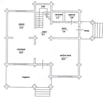 Продажа коттеджей и домов: Дом с отделкой и мебелью Планировка и метраж: - 1этаж: Кухня — 12