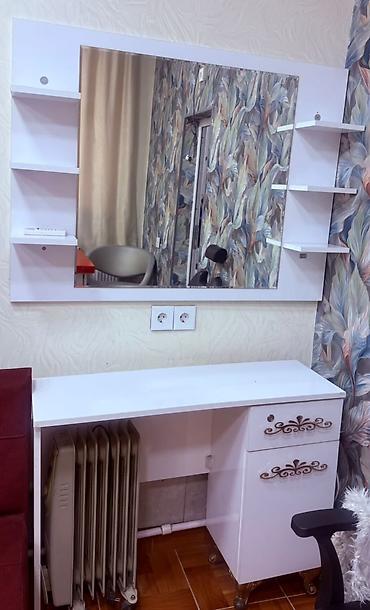 stul örtüyü: Ağ rəngdə kosmetik masası və böyük güzgü dəsti - Güzgü: geniş ölçülü — 1
