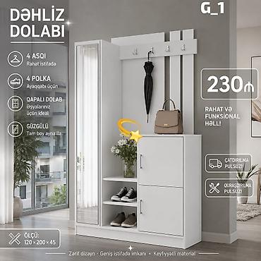 divara yigilan dolablar: Dəhliz Dolabı G_1 - Ölçü: 120 × 200 × 45 sm - Rəng: ağ, zərif və — 1