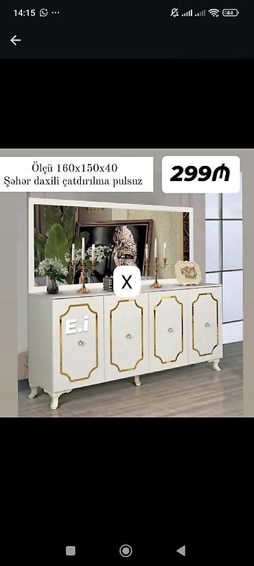 Ağ rəngli bufet/komod və güzgü paneli dəsti. - Ölçü: 160 x 150 x 40 lalafo.az -da Ağ rəngli bufet/komod və güzgü paneli dəsti. - Ölçü: 160 x 150 x 40