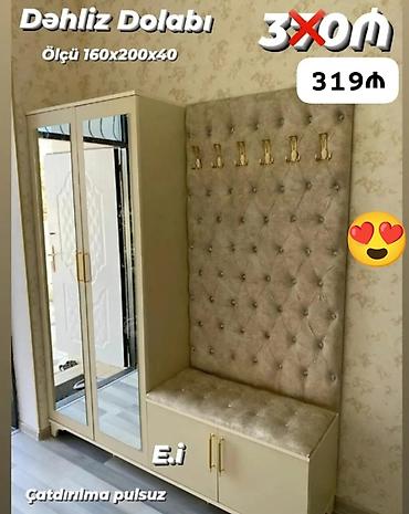 Dəhliz dolabları: Yeni, 2 qapılı, Güzgülü, Bej, Açılan, Düz dolab — 1