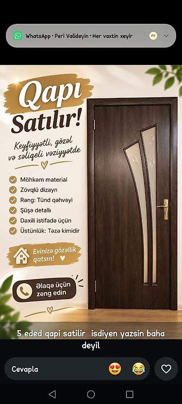 Qapı satılır – 5 ədəd - Material: möhkəm, keyfiyyətli ağac əsaslı