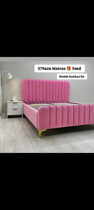 2х yarus carpayı: Pembe rəngli yumşaq parça ilə üzlənmiş çarpayı karkası - Başlıq və — 1