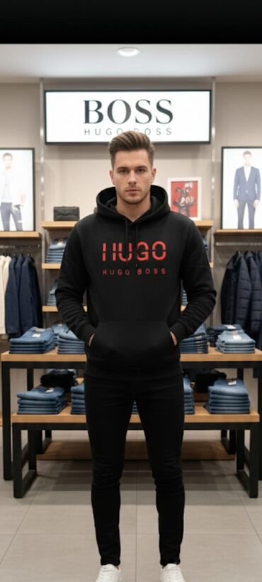 Duksevi: Duks, 2XL, L, M, Hugo Boss, bоја - Crna, Sa kapuljačom — 14