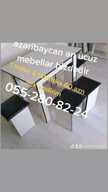 stol stul 2 ci el: Mətbəx üçün, Yeni, Açılmayan, Dördbucaq masa, 4 stul, Azərbaycan