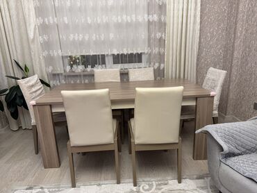 стеклянный стол: Для гостиной, Б/у, Нераскладной, 6 стульев