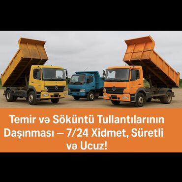 Yük daşımaları: Təmir və söküntü tullantılarının daşınması xidməti təklif olunur. Bu
