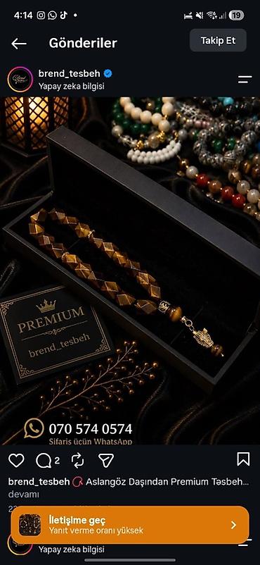 Бижутерия: Premium təsbeh – aslan gözü daşından - Material: Təbii Aslan Gözü — 1
