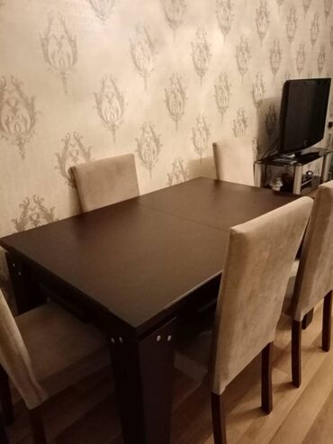 стол стулья: Для гостиной, Б/у, Раскладной, Квадратный стол, 6 стульев, Азербайджан