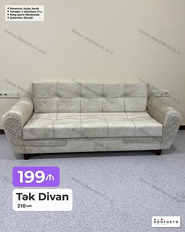 Tək divan – 210 sm - Mexanizm: açılan, bazalı (yataq funksiyalı və