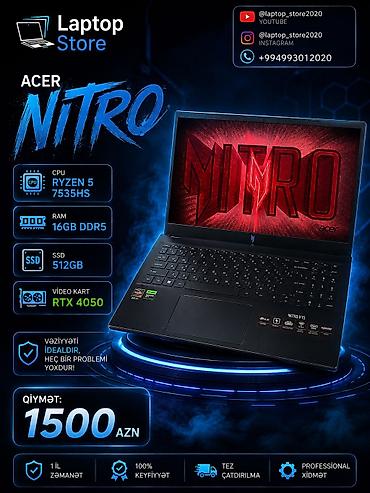 Acer: 🔥 Acer Nitro 5 Gaming Laptop – RTX 4050 | İDEAL VƏZİYYƏT 🎮 Oyun — 1