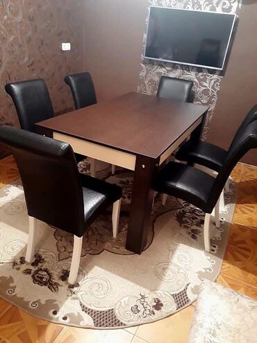 işlenmiş masa desti: Qonaq otağı üçün, İşlənmiş, Dördbucaq masa, 6 stul, Azərbaycan