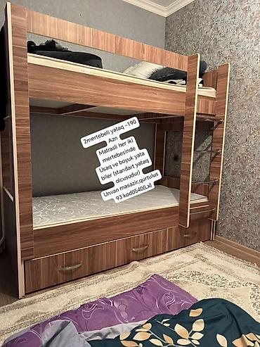 İki mərtəbəli taxta çarpayı - Hər iki mərtəbədə matras daxildir -