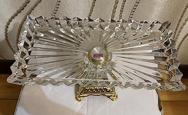 gulle: Kristal/qızılı ayaqlı şirniyyat qabı – DEKORLU - Material: qalın — 2