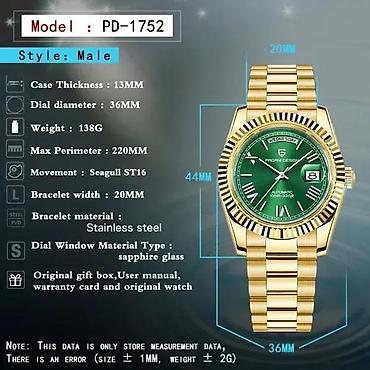 Ručni satovi: PAGANI DESIGN PD-1752 -36mm- Zlatna/Zelena- Rolex Day-Date Potpuno — 6