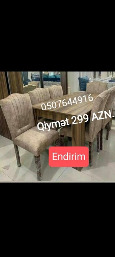 Masa və oturacaq dəstləri: Qonaq otağı üçün, Yeni, Açılmayan, Dördbucaq masa, 6 stul — 28