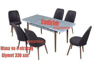 Masa və oturacaq dəstləri: Mətbəx üçün, Yeni, Açılan, Dördbucaq masa, 4 stul — 3