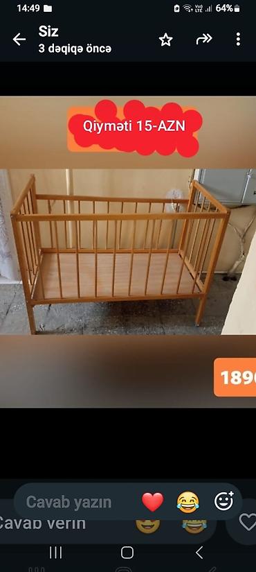 uşaqlar ucun lovhə: Taxta uşaq beşik - Material: möhkəm taxta karkas, şaquli barmaqlıqlar — 1