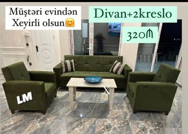 Masa və oturacaq dəstləri: Yeni, Divan, 2 kreslo, Bazalı, Açılan