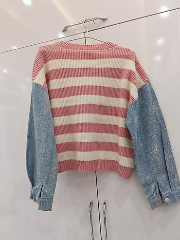Digər: Zolaqlı trikotaj sviter, denim qol detallı - Üst hissə: qalın — 2