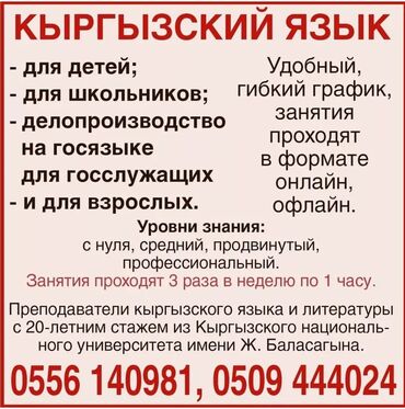 Языковые курсы: Языковые курсы Кыргызский Для взрослых