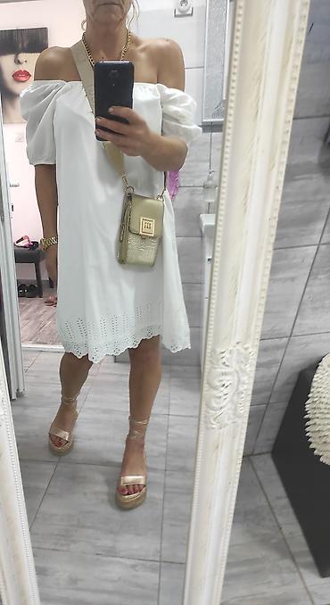 pantalone na kockice: Bela letnja haljina sa otvorenim ramenima Velicicina XL,moze i L - — 3