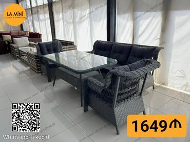 Dördbucaq masa, 6 stul, Açılmayan, Stullar ilə, Həsir toxunuşlu