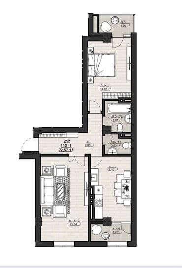 центральная мечеть: 2 комнаты, 72 м², Элитка, 13 этаж, ПСО (под самоотделку)