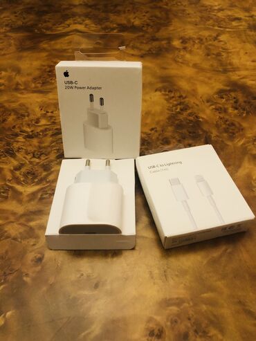 Kabellər və adapterlər: Apple 20W adapter başlığı: 25 manat
USB-C kabel 1 metr: 15 manat