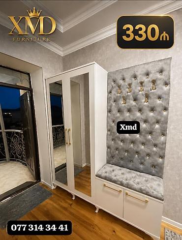 güzgülü mebel dəsti: Dəhliz üçün çoxfunksiyalı giriş mebeli dəsti. - Rəng: ağ korpus, boz — 1
