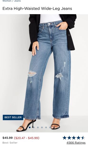 черные рваные джинсы: Прямые, Old Navy, США, Высокая талия, Стрейч, Рваные