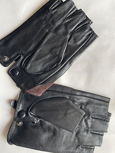 əlcek: Barmaq ucları açıq dəridən əlcək - Material: yumşaq qara dəri və — 1