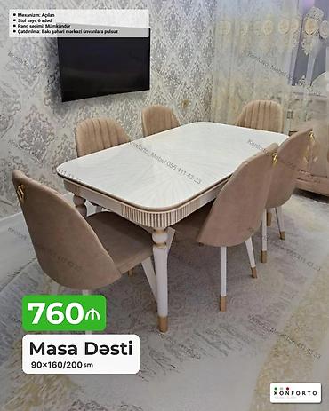 Masa Dəsti – 6 stul ilə - Ölçü: 90×160/200 sm (açılan mexanizmli masa)