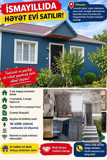 ismayıllıda ev: Ismayillida şeherin merkezine yaxin erazide 3 sotun icinde 1 — 1