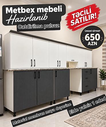 skaf dolab: Mətbəx mebeli dəsti - Üst-alt modullar komplekt - Ağ və tünd boz rəng — 1