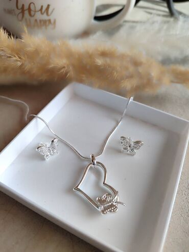 ogrlica sa plocicom: Set: Earrings, Necklace, Pendant, Material: Silver