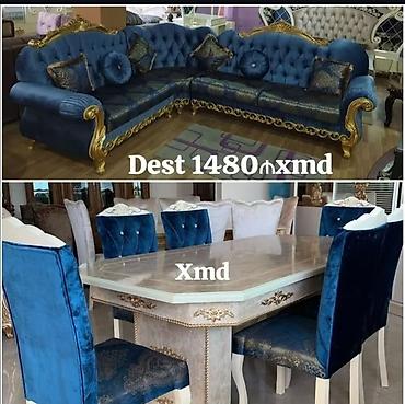 bezek bitkileri: Klassik üslubda dəbdəbəli mebel dəsti. - Künc divan: mavi — 1